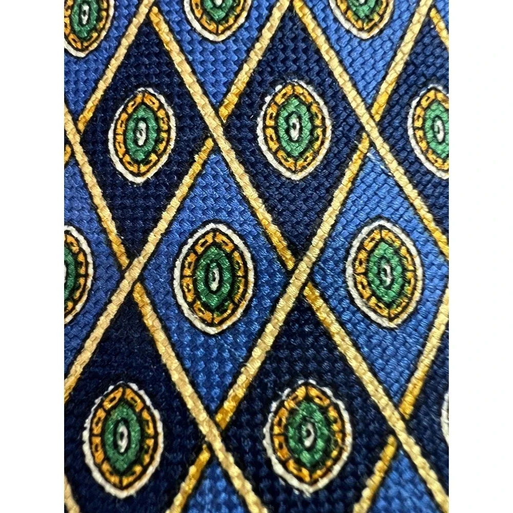 Tommy Hilfiger Silk Tie Mens OS Blue Geometric Diamond Medallion Made in USA A54